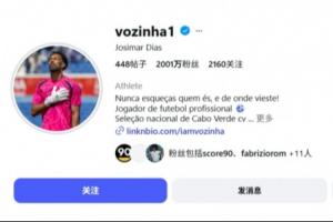 暴漲400倍！佛得角門(mén)將沃齊尼亞粉絲已突破2000萬(wàn)，世界杯前僅5萬(wàn)